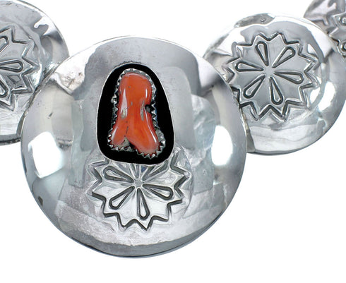 Navajo Reversible Sterling Silver and Coral Necklace Earrings Set SN20291